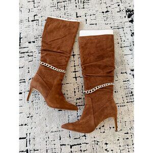 WHITE HOUSE BLACK MARKET Alivia Tan Slouchy Suede Boots Size 7